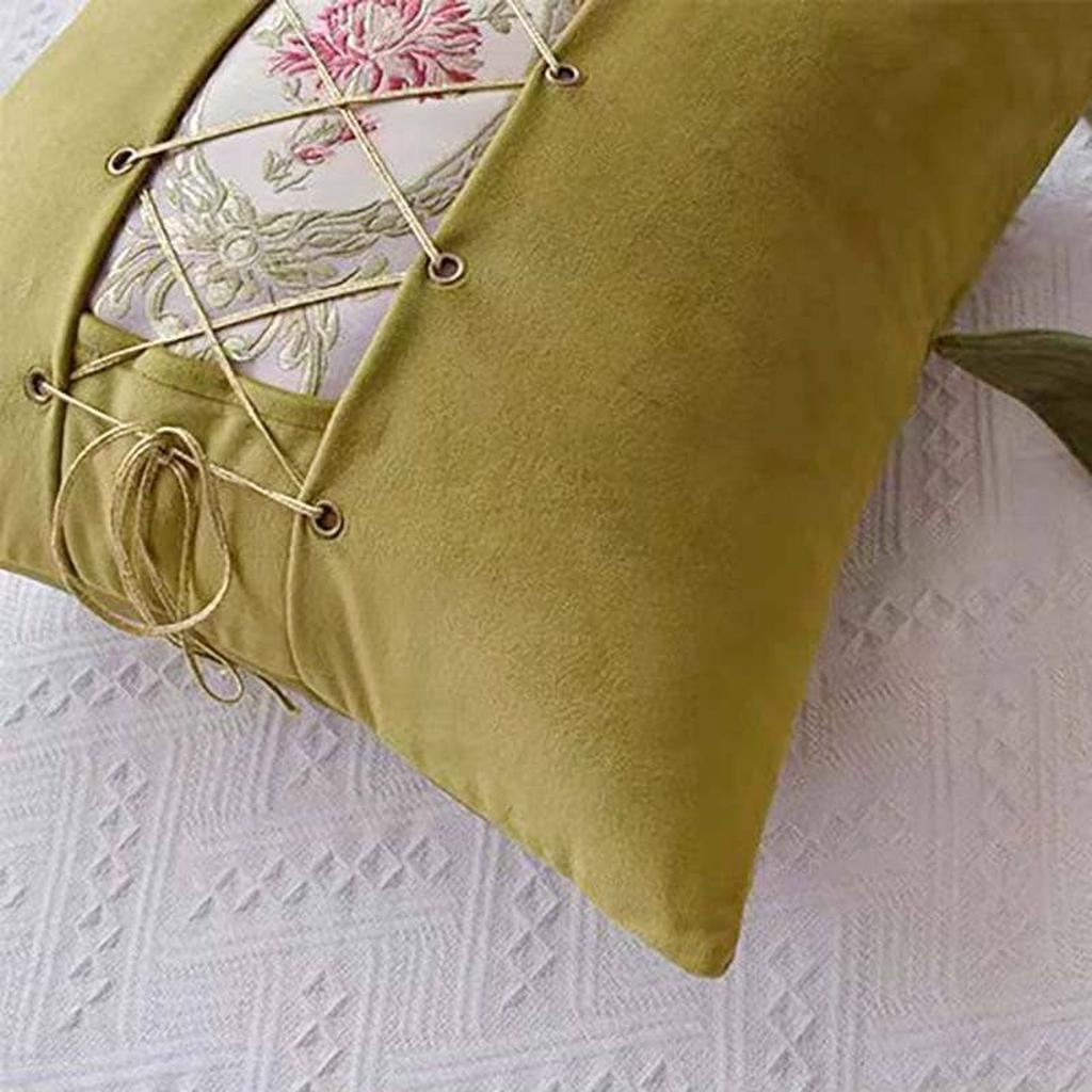 Lace-up Décor Throw Pillow - Olive Green