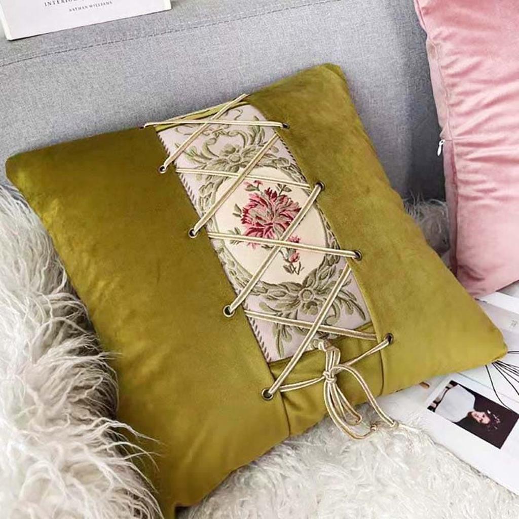 Lace-up Décor Throw Pillow - Olive Green