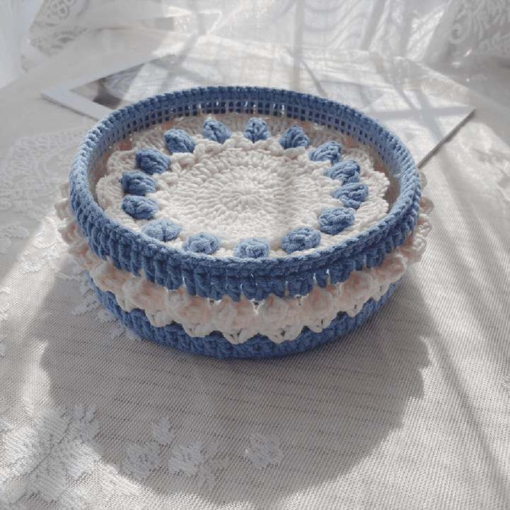 Rose Collection - Handmade Crochet Storage Basket - Blue