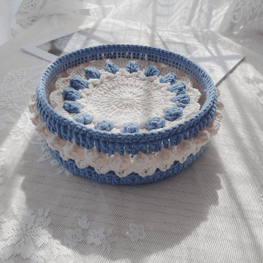 Rose Collection - Handmade Crochet Storage Basket - Blue