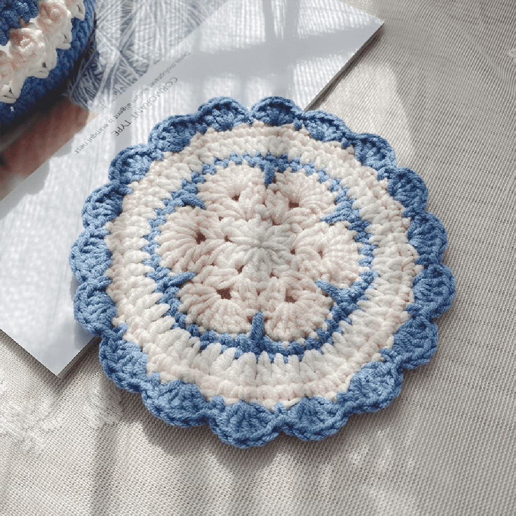 Rose Collection - Handmade Crochet Storage Basket - Blue