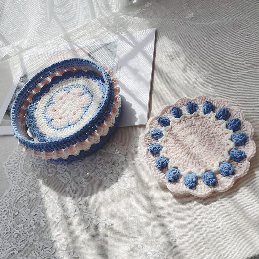Rose Collection - Handmade Crochet Storage Basket - Blue