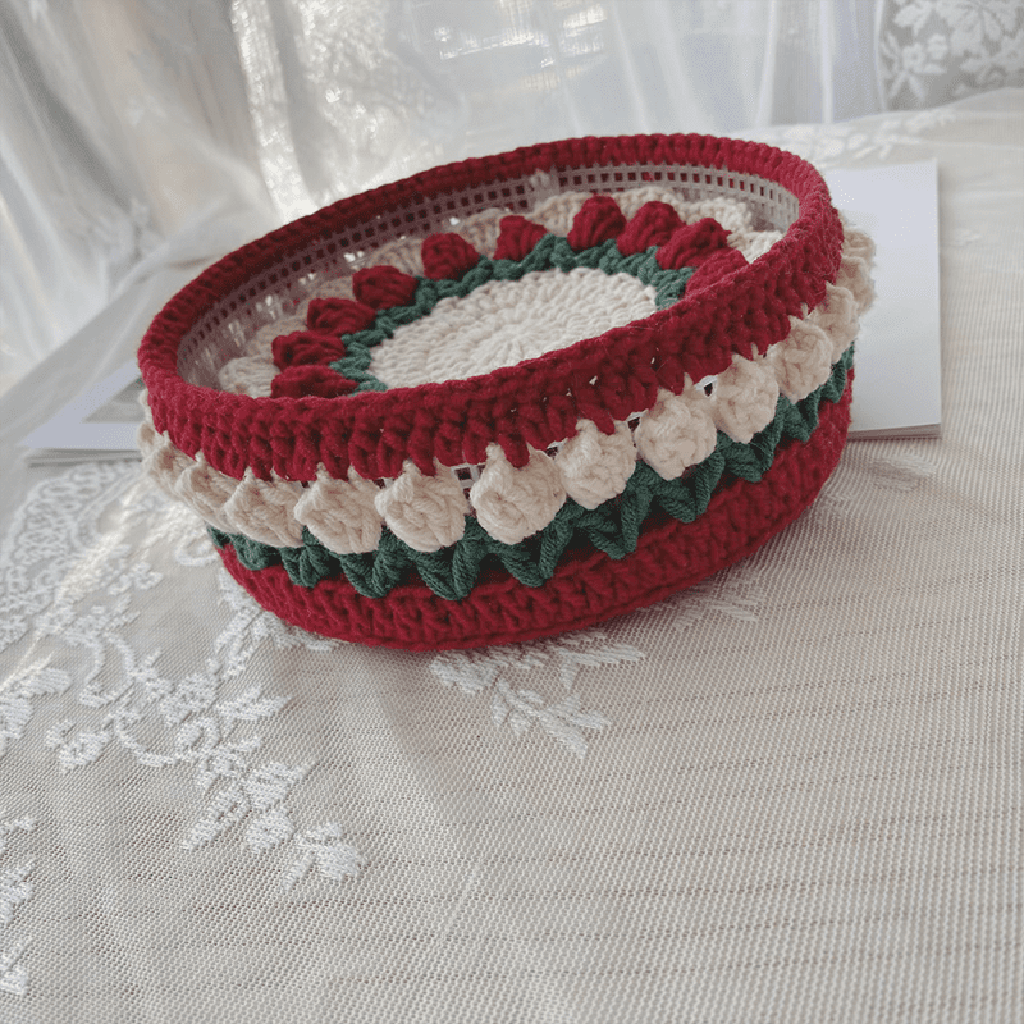 Rose Collection - Handmade Crochet Storage Basket - Burgundy