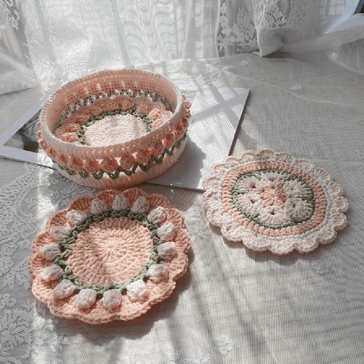 Rose Collection - Handmade Crochet Storage Basket - Coral Pink