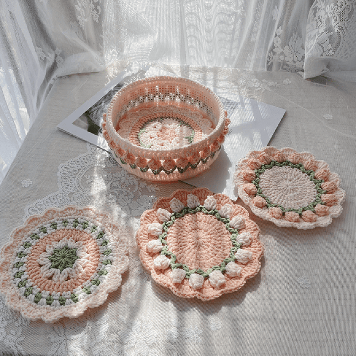 Rose Collection - Handmade Crochet Storage Basket - Coral Pink