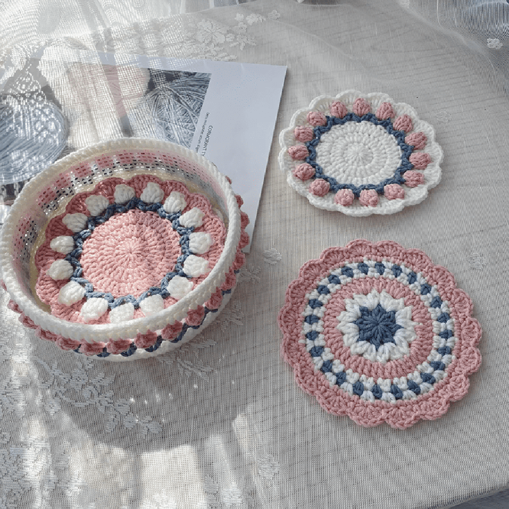 Rose Collection - Handmade Crochet Storage Basket - Pink