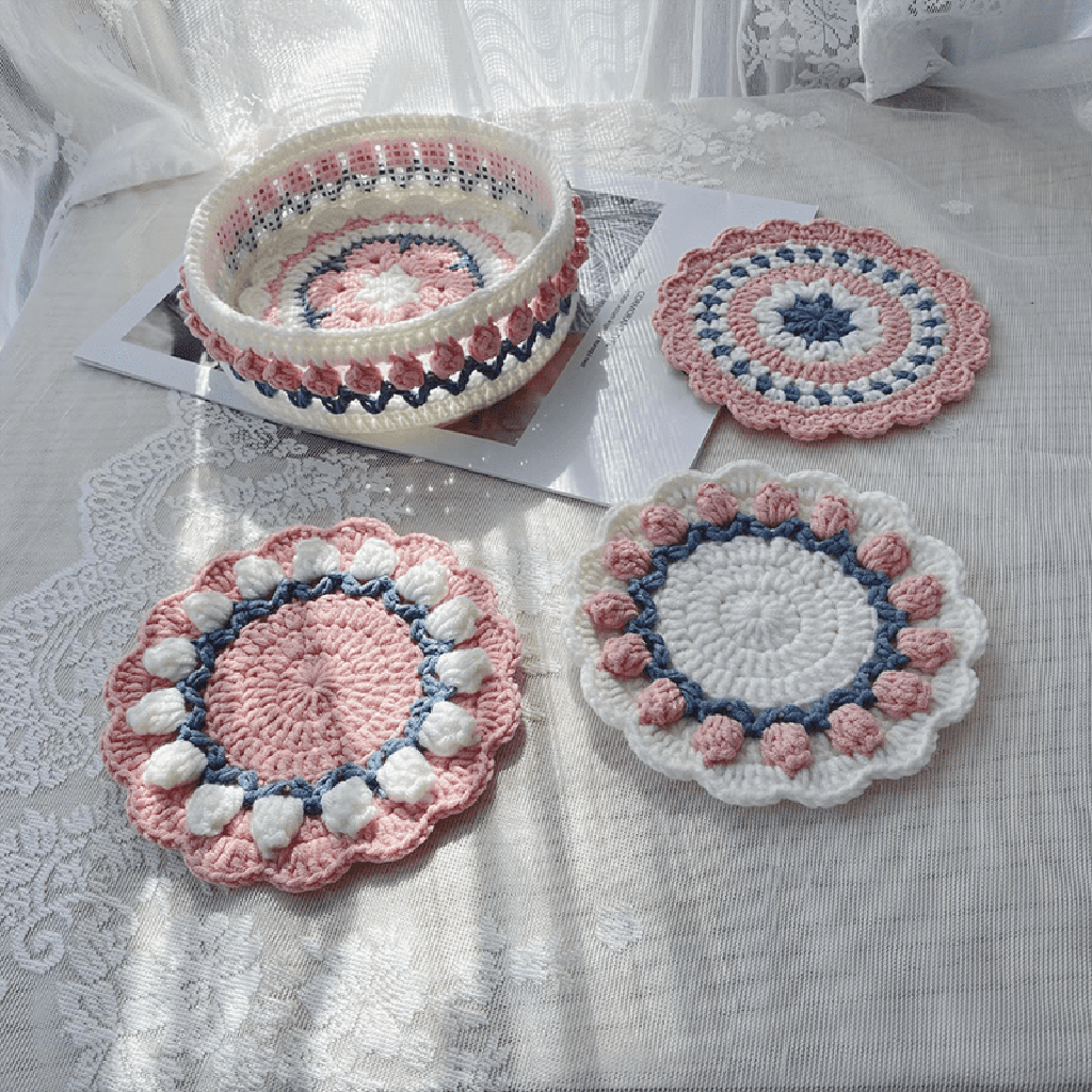 Rose Collection - Handmade Crochet Storage Basket - Pink