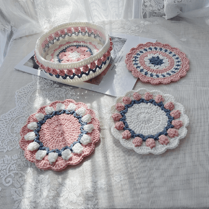 Rose Collection - Handmade Crochet Storage Basket - Pink