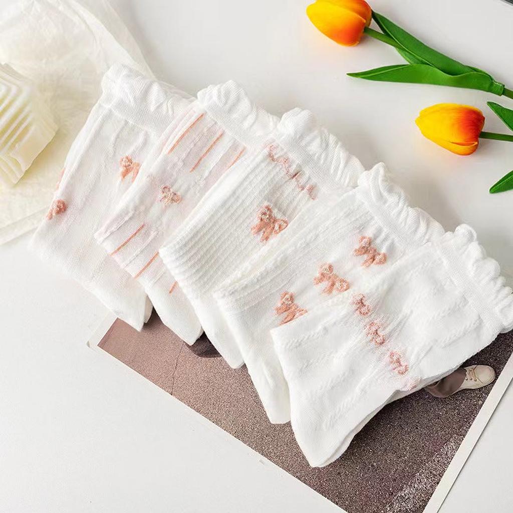 Ruffle Pink Bow Socks 5-pack