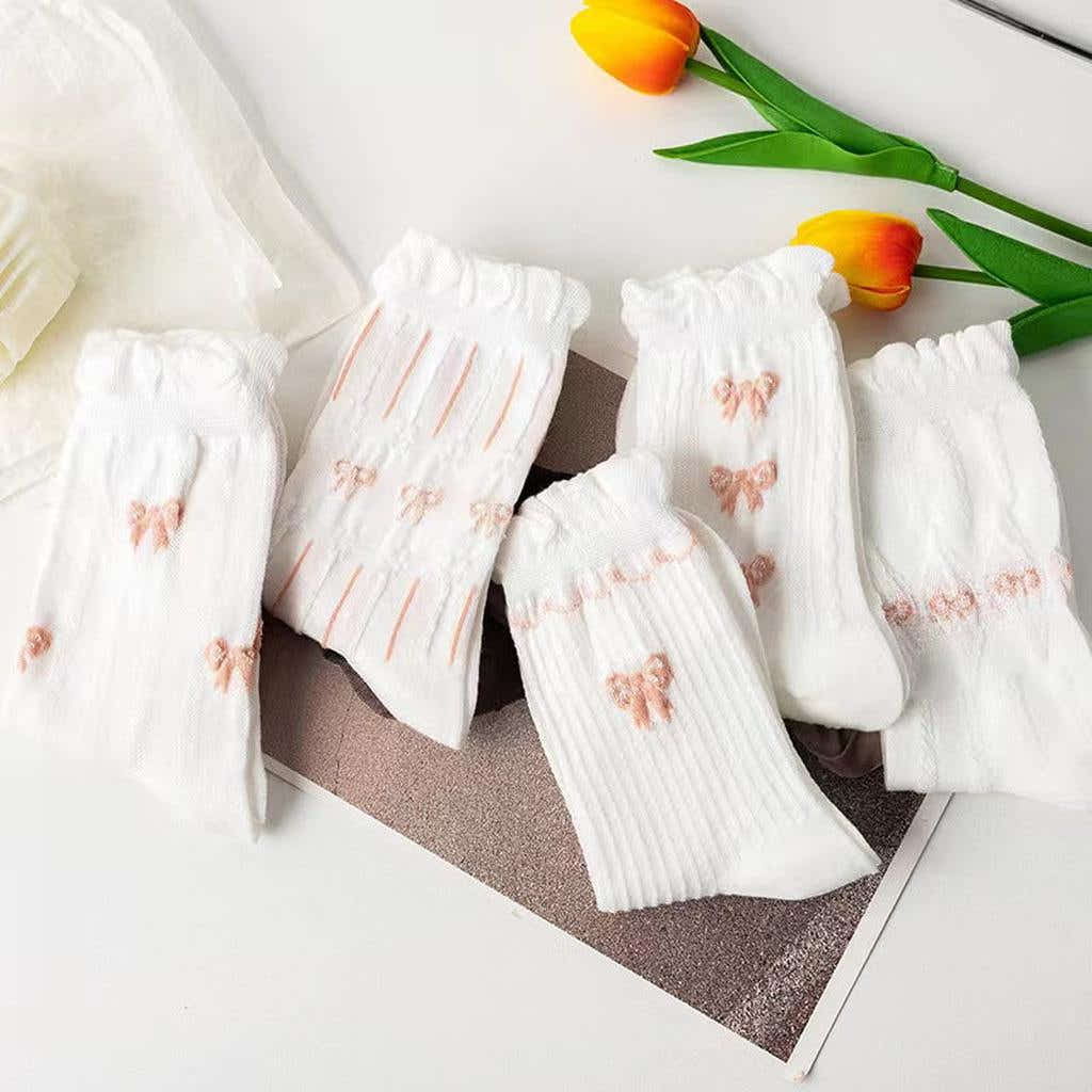 Ruffle Pink Bow Socks 5-pack
