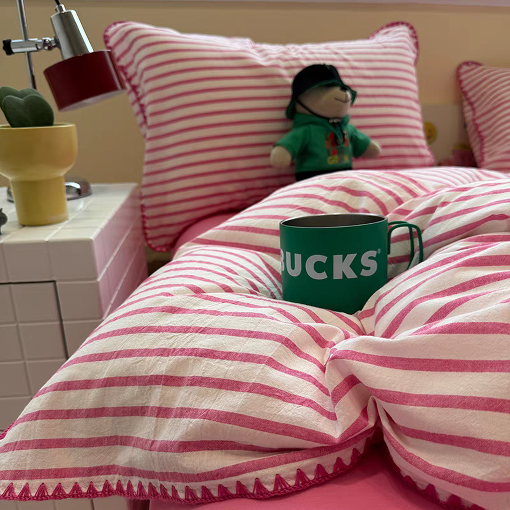 Sweet Stripes Duvet Cover - Hot Pink