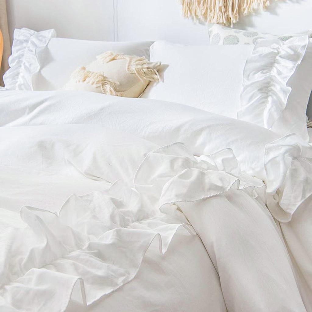 White Elegant Ruffle Duvet Cover Set