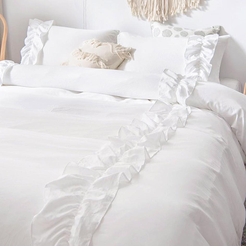 White Elegant Ruffle Duvet Cover Set