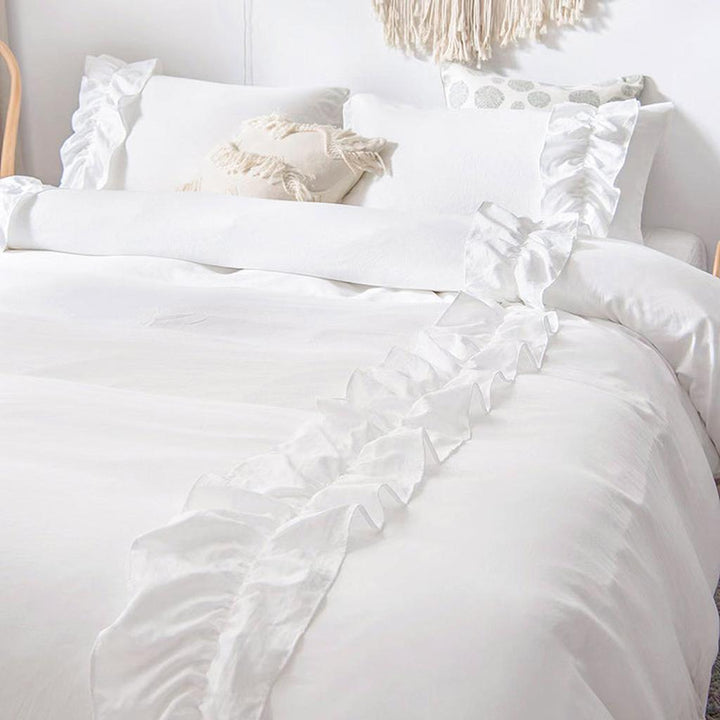 White Elegant Ruffle Duvet Cover Set