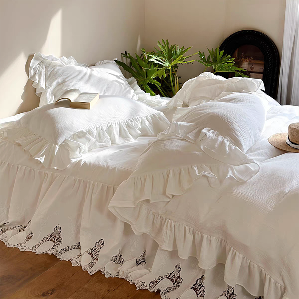 White French Lace Ruffle Duvet Cover