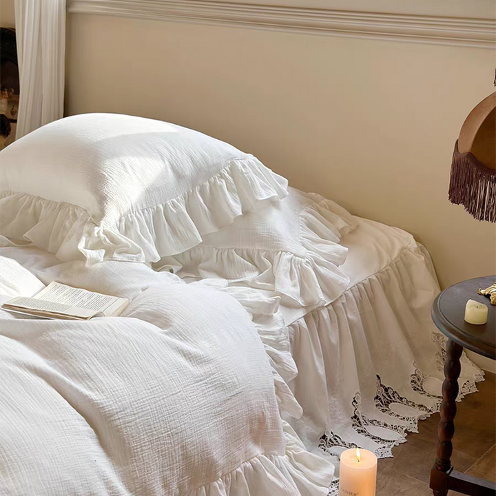 White French Lace Ruffle Duvet Cover