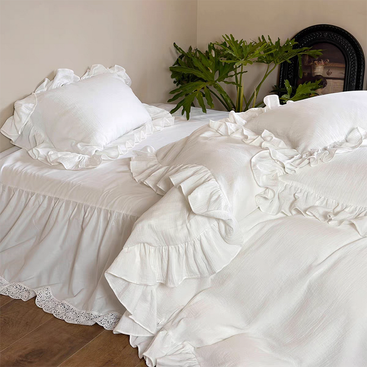 White French Lace Ruffle Duvet Cover