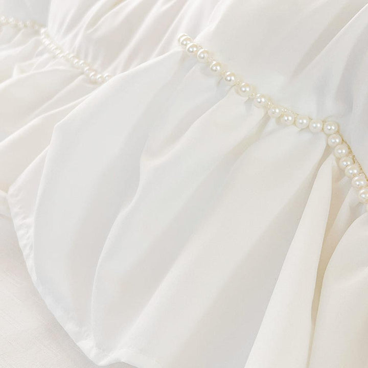 White Shabby Chic Pearl Beaded Duvet Cover Set