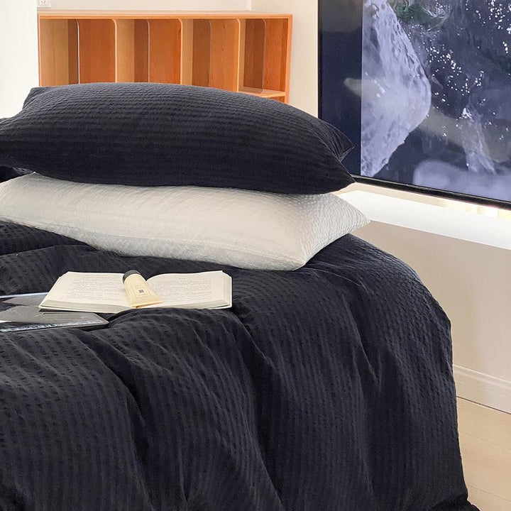 Midnight Stripe Seersucker Duvet Cover
