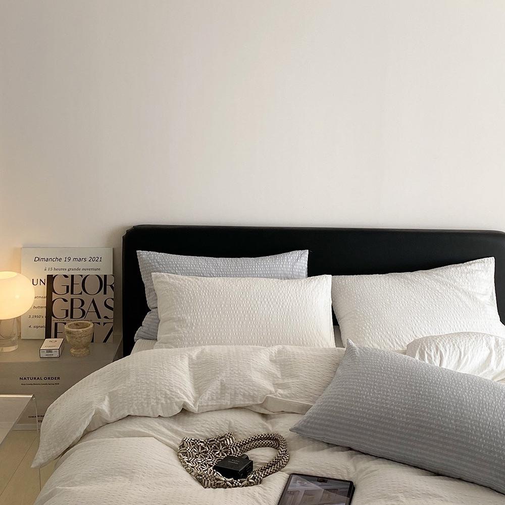 Cloud White Stripe Seersucker Duvet Cover