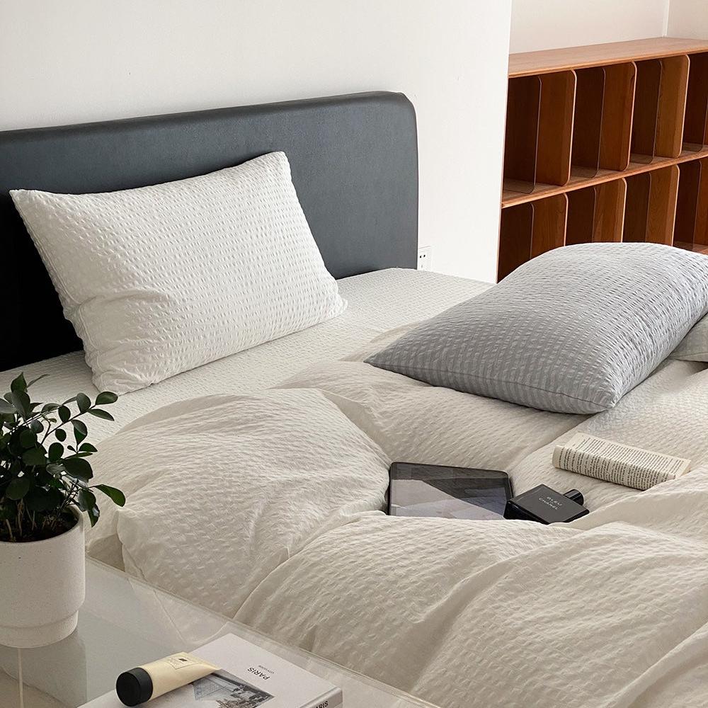 Cloud White Stripe Seersucker Duvet Cover