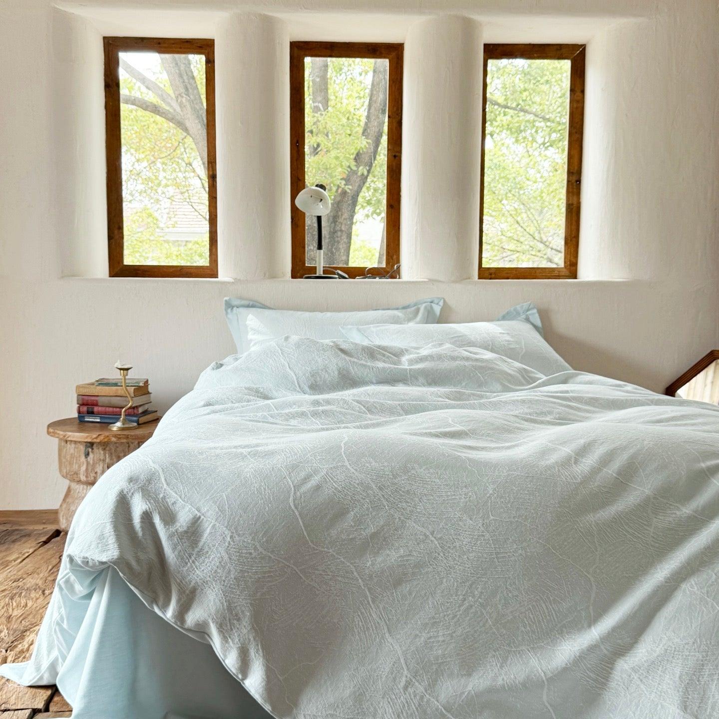 Glacier Vein Jacquard Cotton Duvet Cover - Aqua