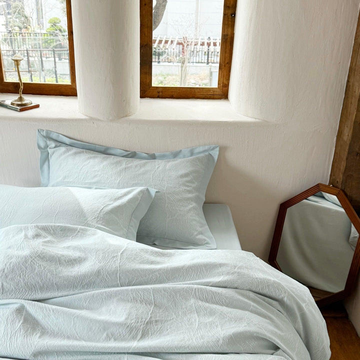 Glacier Vein Jacquard Cotton Duvet Cover - Aqua