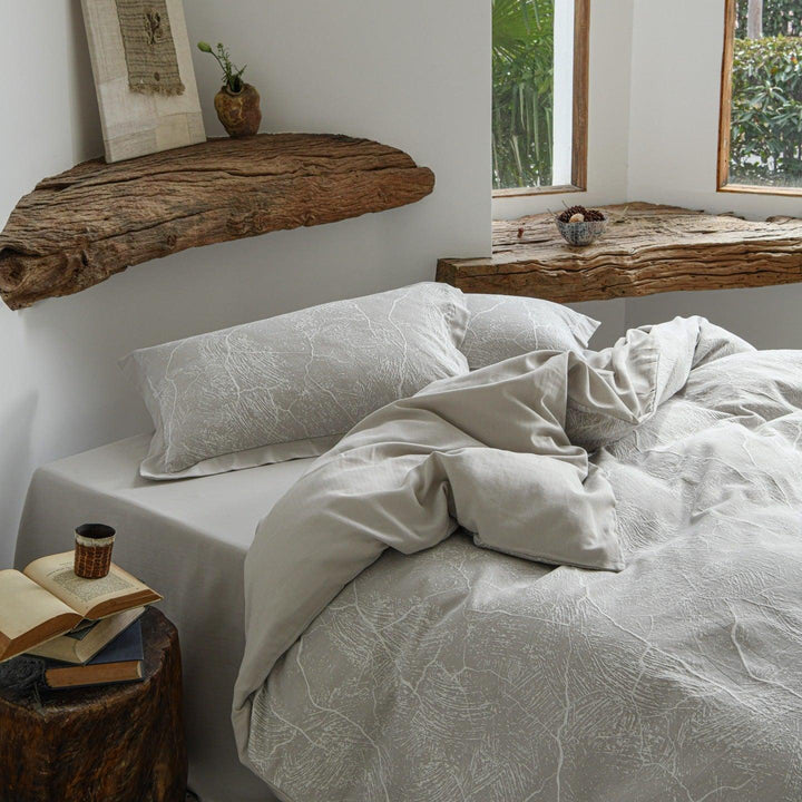 Glacier Vein Jacquard Cotton Bedding Set - Mist Grey