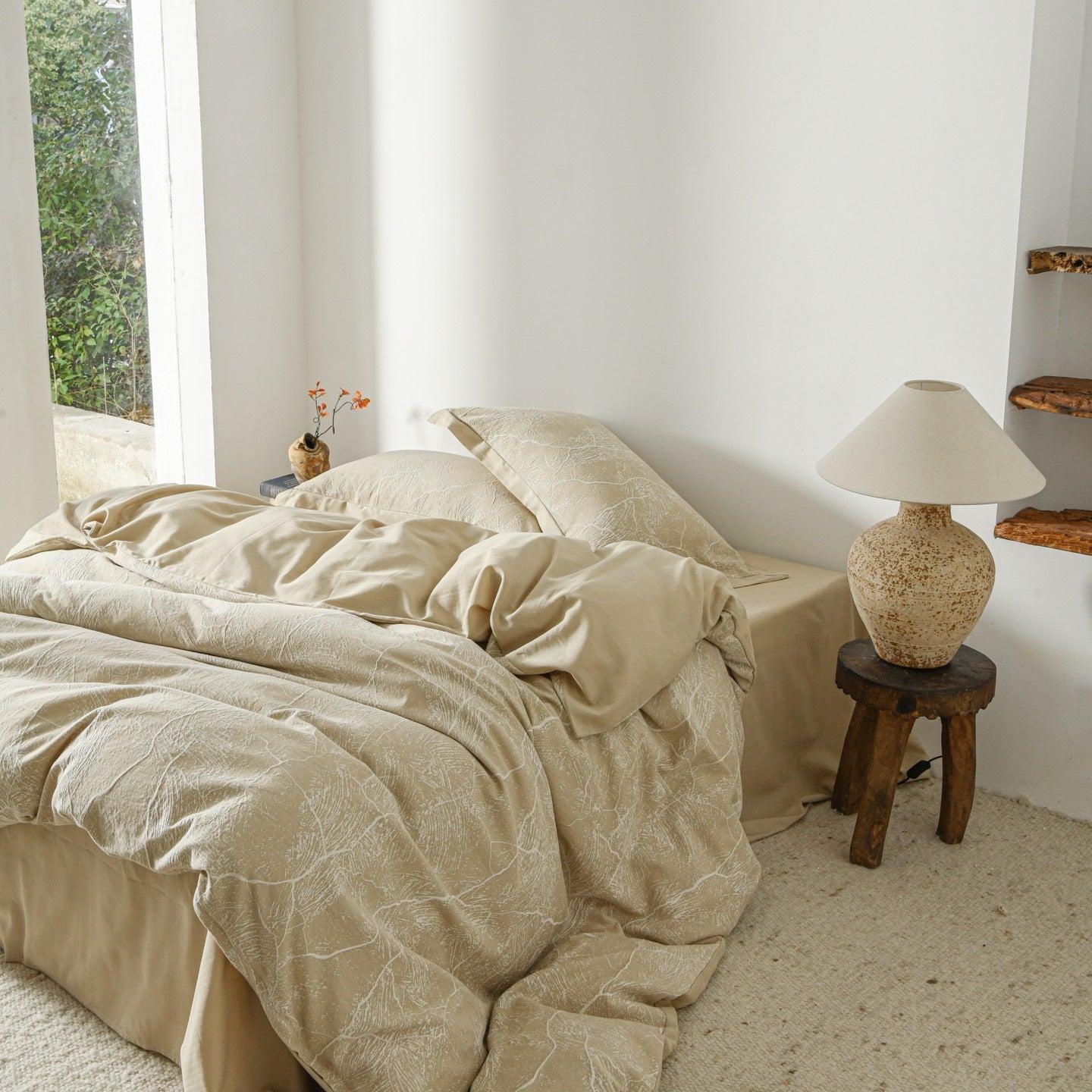 Glacier Vein Jacquard Cotton Bedding Set - Sand Beige