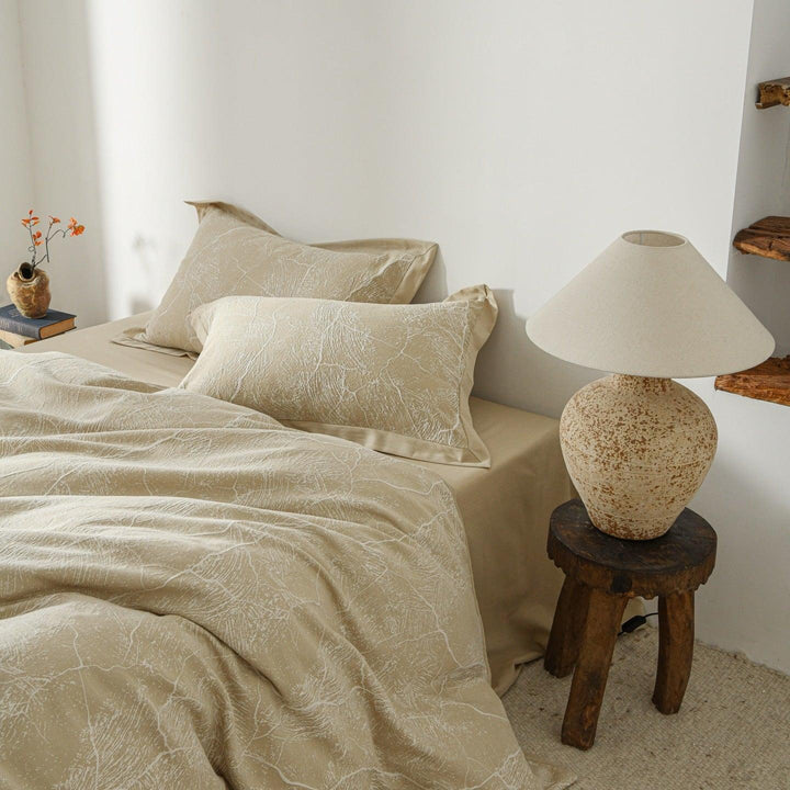 Glacier Vein Jacquard Cotton Bedding Set - Sand Beige