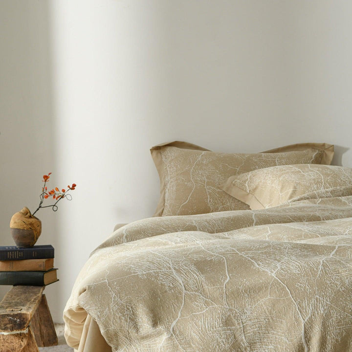 Glacier Vein Jacquard Cotton Bedding Set - Sand Beige