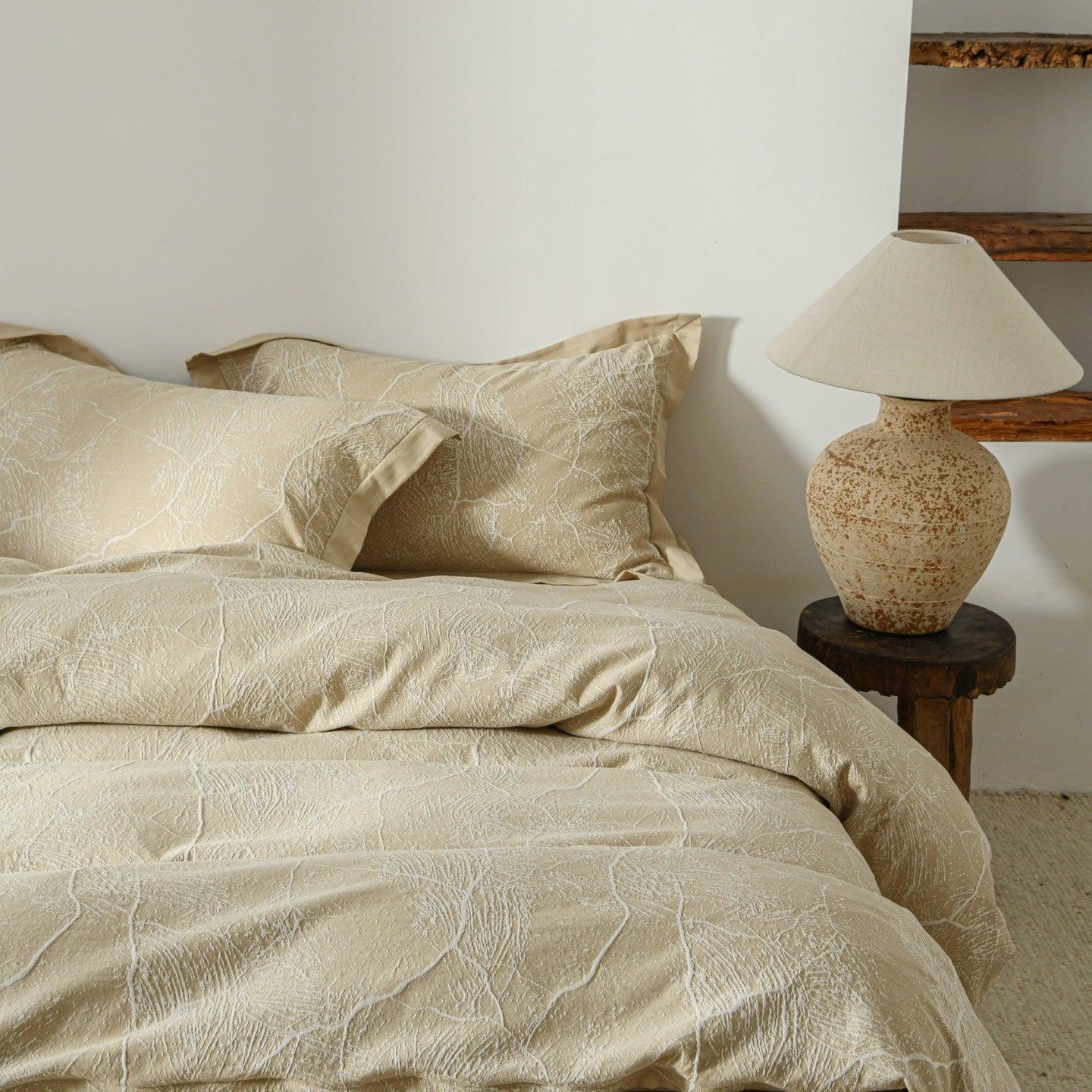 Glacier Vein Jacquard Cotton Bedding Set - Sand Beige
