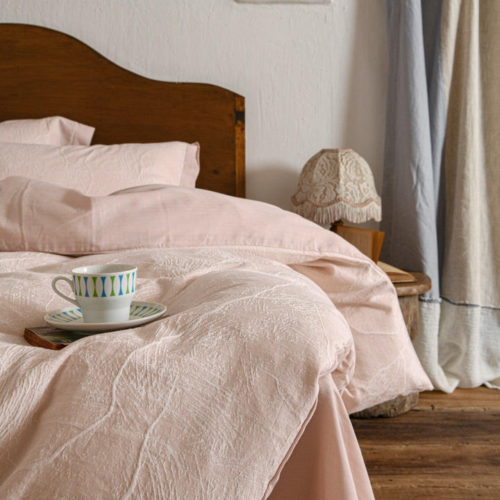 Glacier Vein Jacquard Cotton Bedding Set - Blush Rose