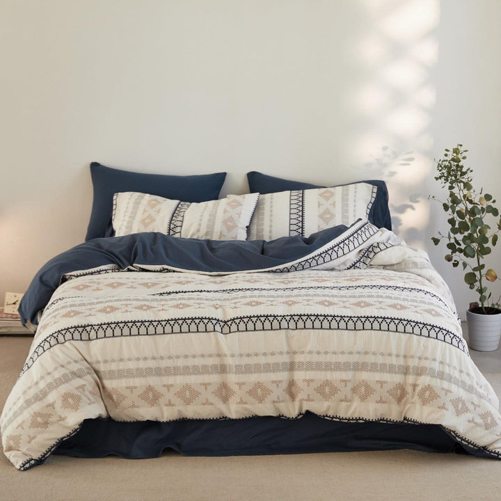 Nordic Fair Isle Jacquard Duvet Cover Set - Blue