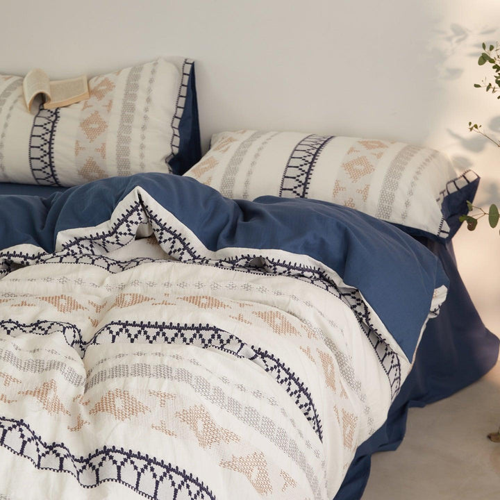 Nordic Fair Isle Jacquard Duvet Cover Set - Blue