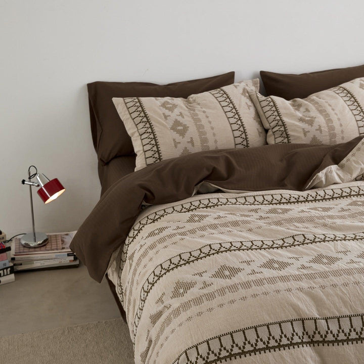 Nordic Fair Isle Jacquard Duvet Cover Set - Beige