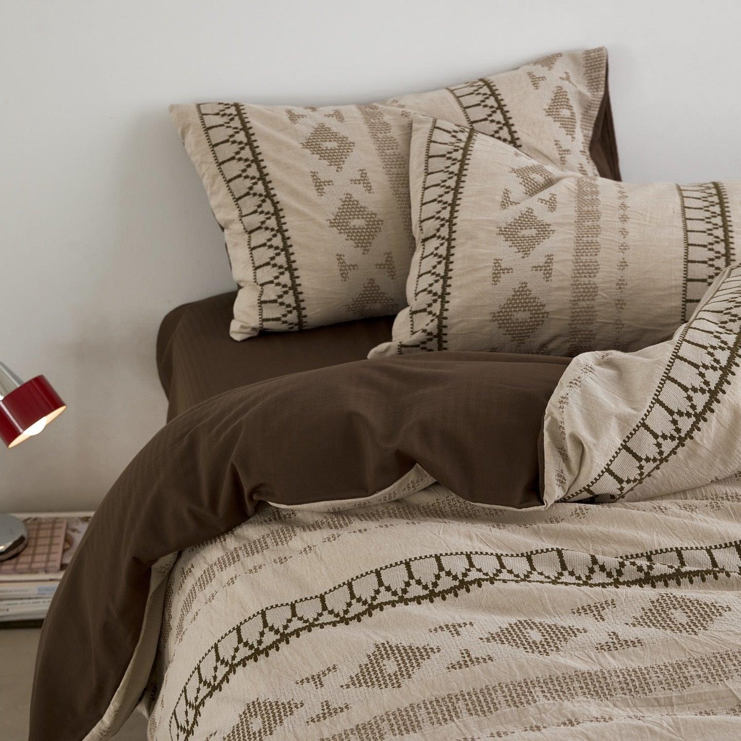 Nordic Fair Isle Jacquard Duvet Cover Set - Beige